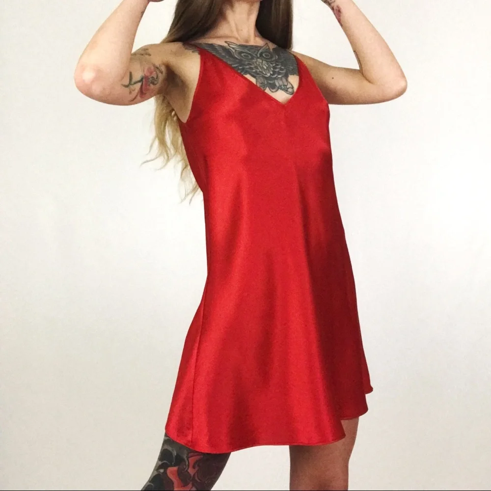 Vintage Satin Chemise Slip Dress in Red | Size S - Picture 2 of 11
